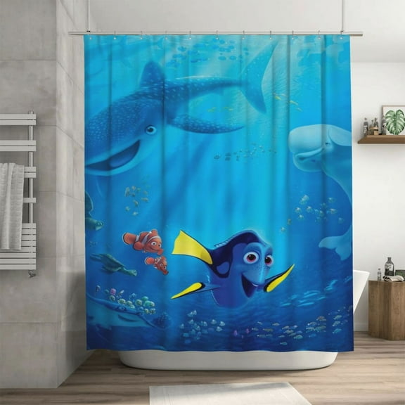 Finding Nemo Shower Curtain, Lovely Cartoon Shower Curtains Set for Kids Boys Girls College Dorm Bathroom, Waterproof Restroom Bathtub Decor Accessories with 12 Hooks 72X72 Inch Iron