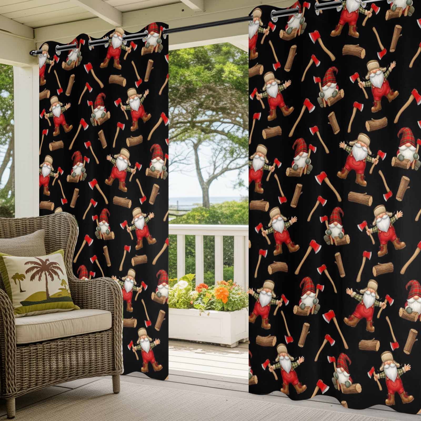 Garden Gnomes Outdoor Curtains for Patio, Playful Rustic Mushroom Garden Country Farm Sunshade Privacy Drapes Grommet Waterproof Outside Curtains for Porch/Cabana/Balcony 54"x 108", 1 Panel