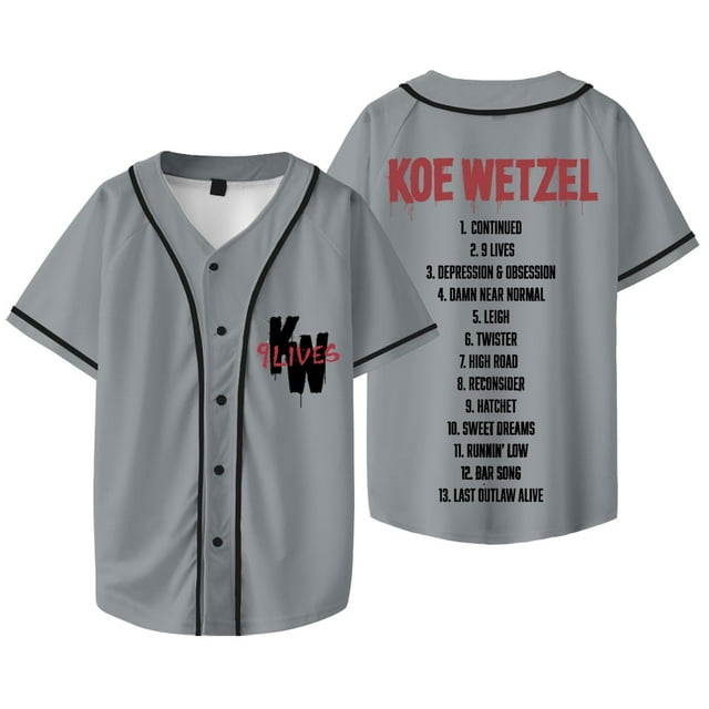 Koe Wetzel 9 Lives Album Merch Veste de Baseball T-Shirts Unisexes Mode Décontractée Manches Courtes Tee, style 7,TG