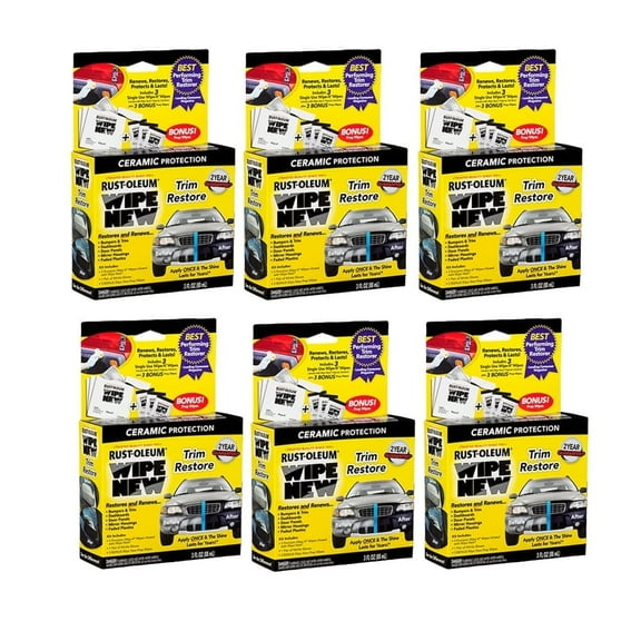 Wipe New - Trim Restorer Car Interior Exterior Protect Shine Wipe-On Applicator - 6 Pack
