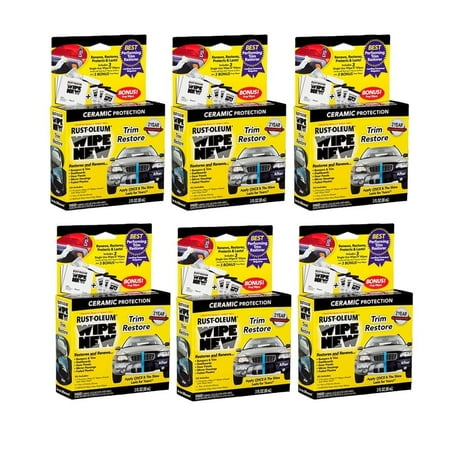 Wipe New Trim Restorer, 6-Pack Wipe-on Applicators for Interior & Exterior Auto Surfaces