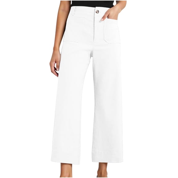 REALiKUN Summer Pants for Women Wide Leg Dress Pants High Waisted Dressy Trousers Button Trousers with Pockets