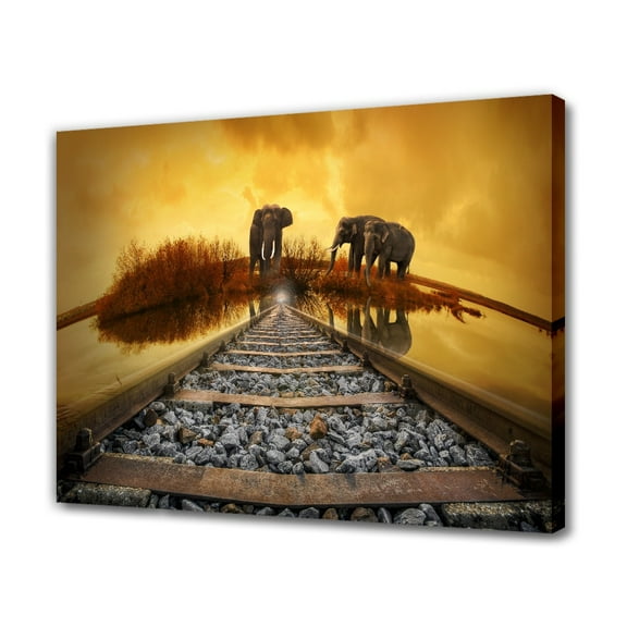 Thailand Elephant Sunset Canvas Poster Bedroom Decor Sports Landscape Office Room Decor Gift,Frame-style,08x12inch(20x30cm)