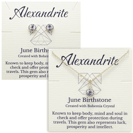 Gold June Birthstone Necklace and Stud Earrings Set with Bohemian Crystals, 14K Gold Plated, Birthday Month Gift, Great for Mom.