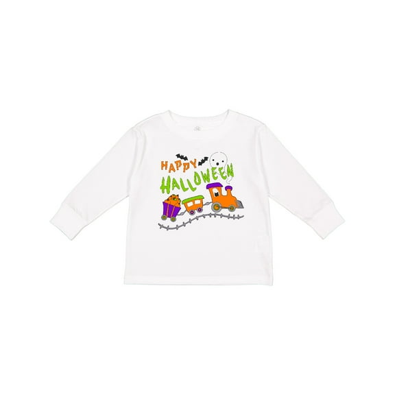 Inktastic Happy Halloween- Train with Pumpkins, Bats, Cat,and Ghost Boys or Girls Long Sleeve Toddler T-Shirt