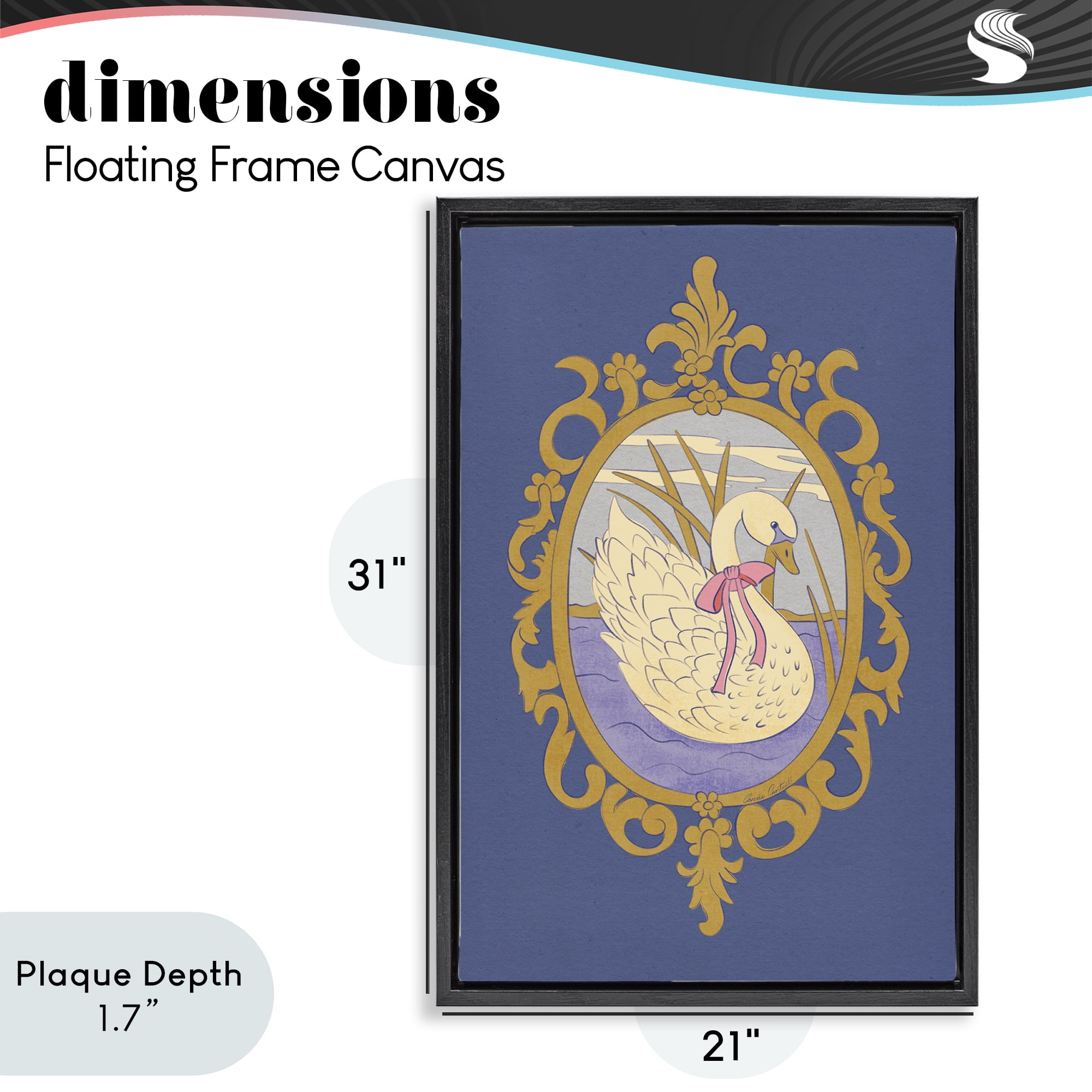 Stupell Industries Swan and Ornate Pattern Black Framed Floater Canvas Wall Art, design by Carrie Cantwell