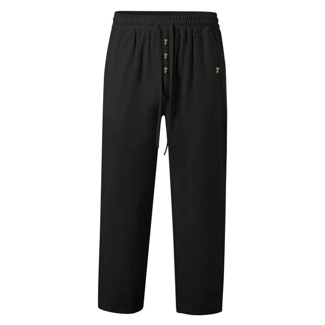WEAIXIMIUNG White Dress Pants Men Slim Fit Men's Spring and Autumn Beach Pants Solid Color Cott On and Linen Loose Drawstring Button Casual Pants Men