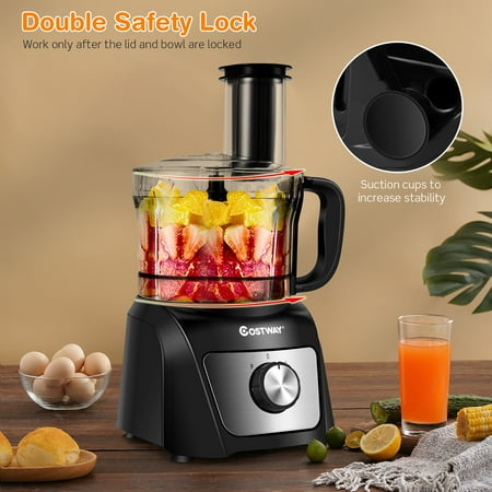 Costway - 8 Cup Food Processor 500W Variable Speed Blender Chopper w/ 3 Blades - Black