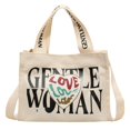 thumbnail image 4 of Bolso de lona con estampado de amor para mujer suave, bolso de hombro informal con textura de letras retro a la moda, 4 of 6