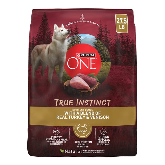 Purina One True Instinct Dry Dog Food for Adult Dogs, High Protein Real Turkey & Venison, 27.5 lb Bag