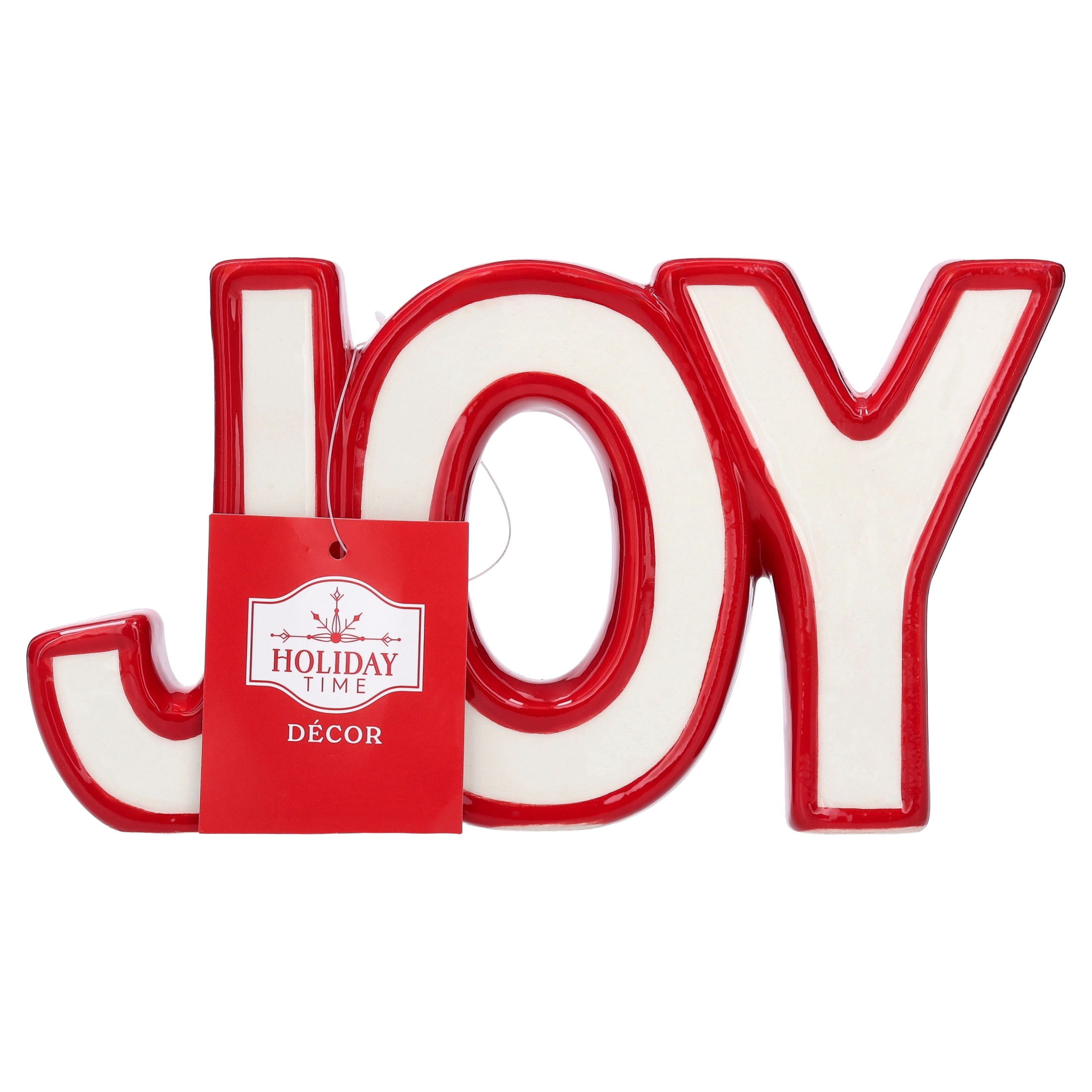 Ceramic Joy Christmas Decoration, Red and White, 8.3" x 4.3", by Holiday Time