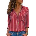 thumbnail image 1 of Chemises à Rayures pour Femmes Manches Retroussables Col en V Blouses Décontractées pour le Travail, 1 of 1