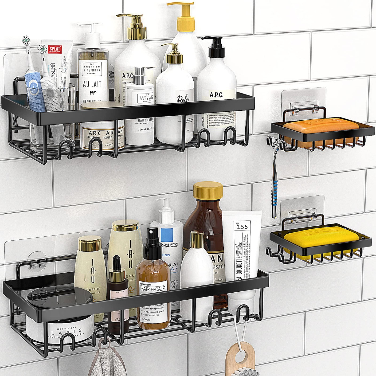 maifey Shower Caddy No Drilling, Champagne Gold Bathroom Wall Shelf Shower  Shelves with Hooks, Metal Bathroom Shelf Organizer for Shampoo, Rust Proof