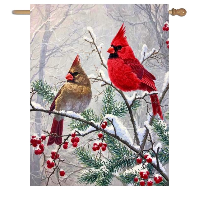 Bandera de jardín DZGlobal Winter Cardinal Bird House, 70 x 100 cm