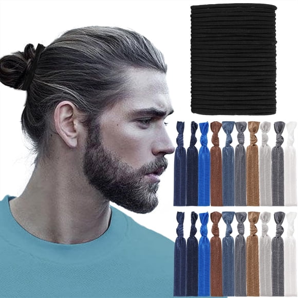 79style Corbatas para el cabello de tela elástica anudada sin daños para hombres - Soportes de coleta de cinta plana para cabello largo de hombres (10 colores)
