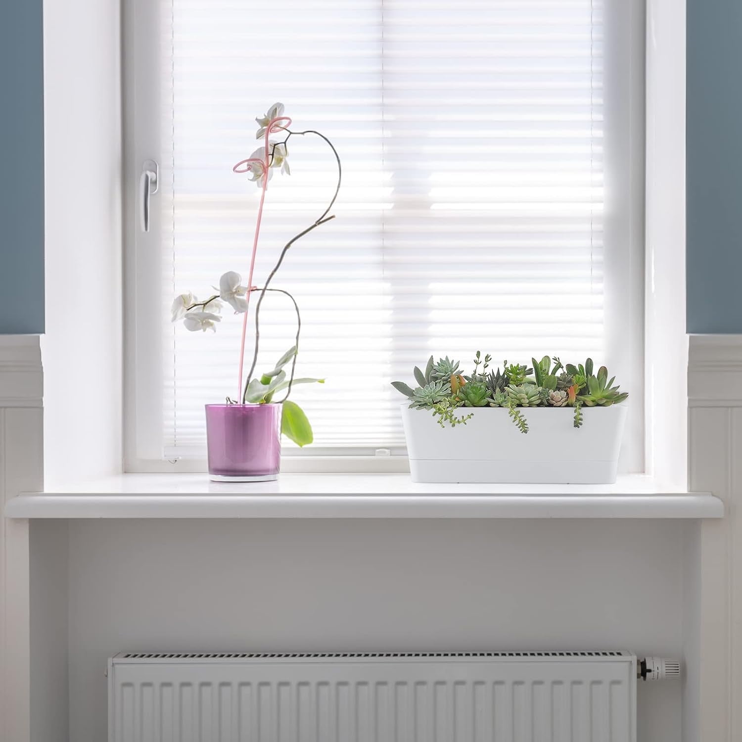 12x3.8x4.6In Window Planter Box,QZS Rectangle Flower Pots for Indoor Outdoor Use,Plastic White Flower Box for Porch Window,Yard