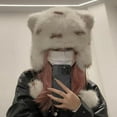 thumbnail image 4 of Trapper Hat with Bear Ear Adult Winter Earlap Hat with Pompom Windproof Faux Fur Hat with Tail for Snow Activity Skiing, 4 of 7