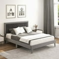 thumbnail image 1 of Costway Queen Size Bed Frame Upholstered Platform Velvet Headboard Wooden Slats Gray, 1 of 10