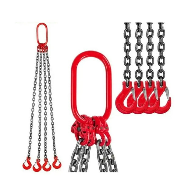4T Chain Sling - 1M / 2M X 8MM Four Leg With Powder Coating Steel Hook - Grade 80 High Temperature Resistance For Lifting ,Easy to Install