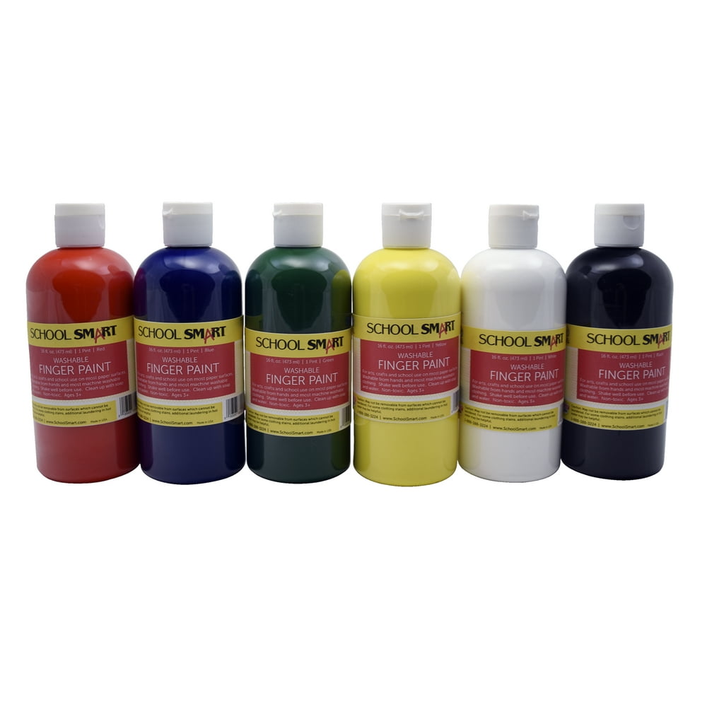 School Smart Washable Finger Paint, Assorted, 16 Ounce, Set of 6