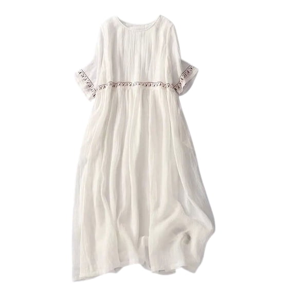 Quixlent Summer Dress for Women Plus Size Boho Short Sleeve Crew Neck Loose Long Dress Casual Flowy Beach A-line Dress