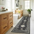 thumbnail image 2 of GAOMON 2x6 Runner Rug Vintage Florla Print Machine Washable Rug Stain Resistant Indoor Carpet Runner Rug with Non Slip Backing Low Pile Floor Cover for Home Decor Hallway Laundry Entryway,Black, 2 of 8