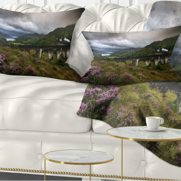 Designart Glenfinnan Viaduct Scotland - Landscape Photography Throw Pillow - 12x20