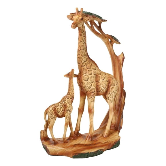 Safari Savannah Giraffe Family In Scenic Forest Faux Wooden Cutout Figurine