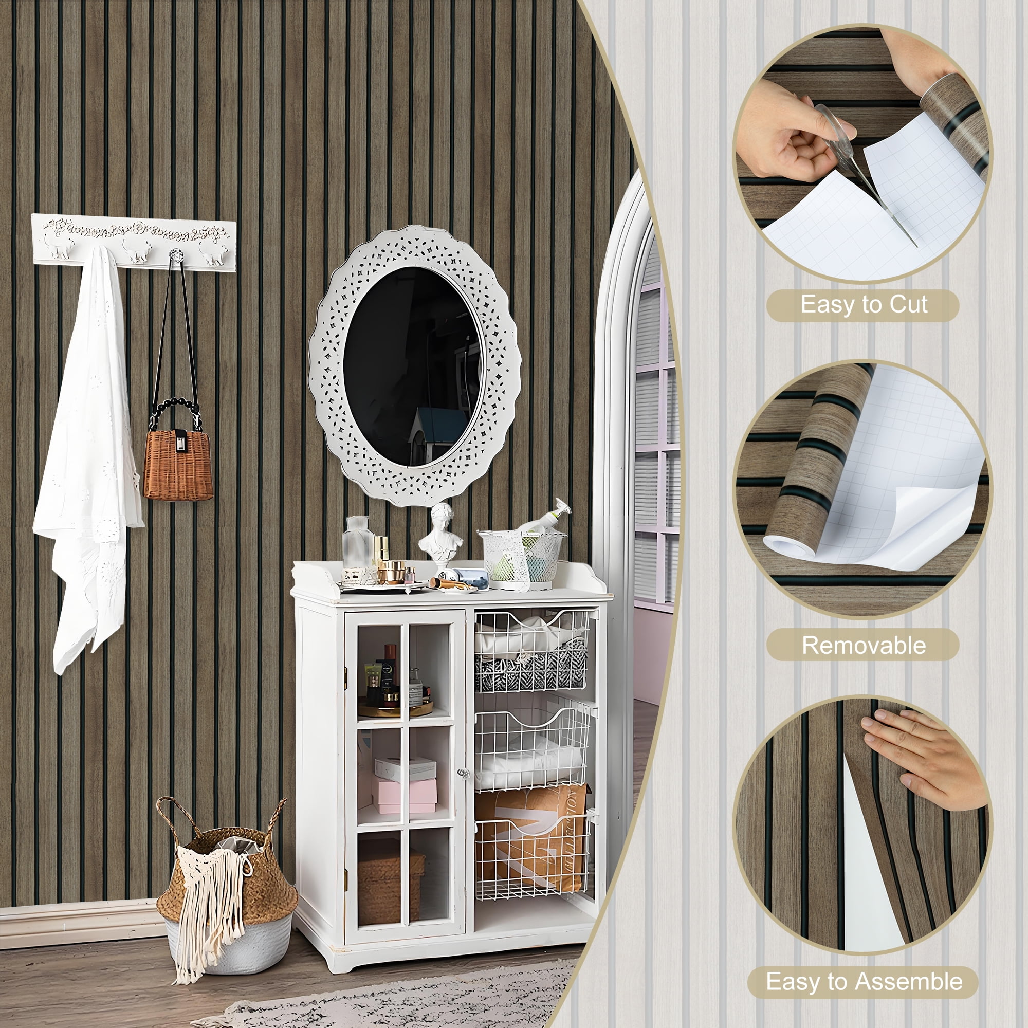 Abyssaly Wood Peel and Stick Wallpaper 17.3"×118" Self Adhesive Removable Contact Paper Home Decor Wall Covering Old Furniture Renovation