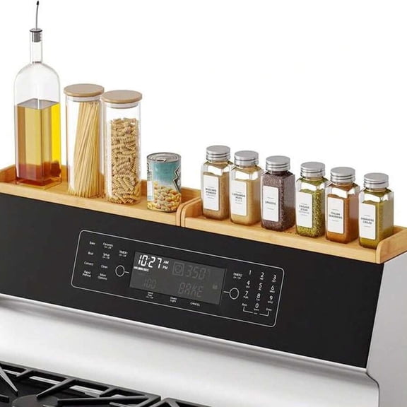 WFPXAMLZZMD 30" Bamboo Stove Shelf, Magnetic Kitchen Organizer for Spices and Storage, Fits Flat Tops