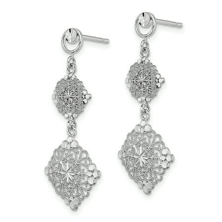 Charms Collection 14K White Gold D/C Filigree Medallion Drop Earrings