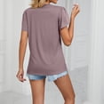 thumbnail image 3 of Afdoent T Shirts For Women Casual Summer V Neck Hollow Gold Lace Stitching Short Sleeve Loose T Shirt Top Tee Shirts For Women Comfortable, 3 of 4