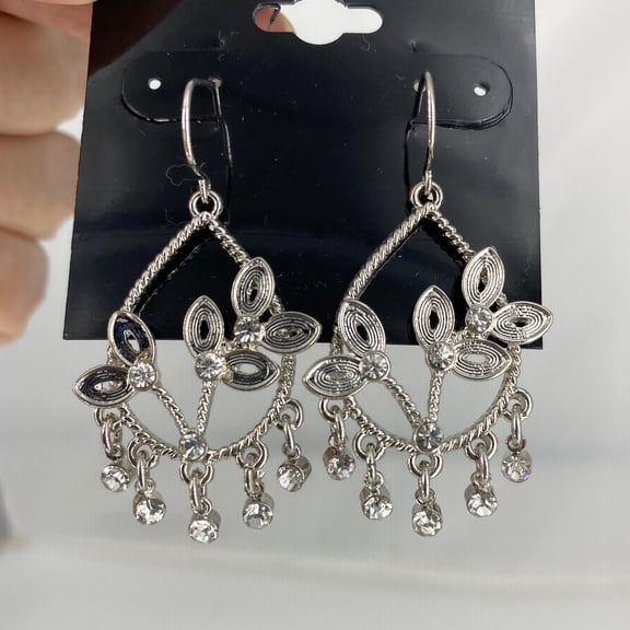 Silver Plated Teardrop Earrings with Accents, Costume Jewelry for Women