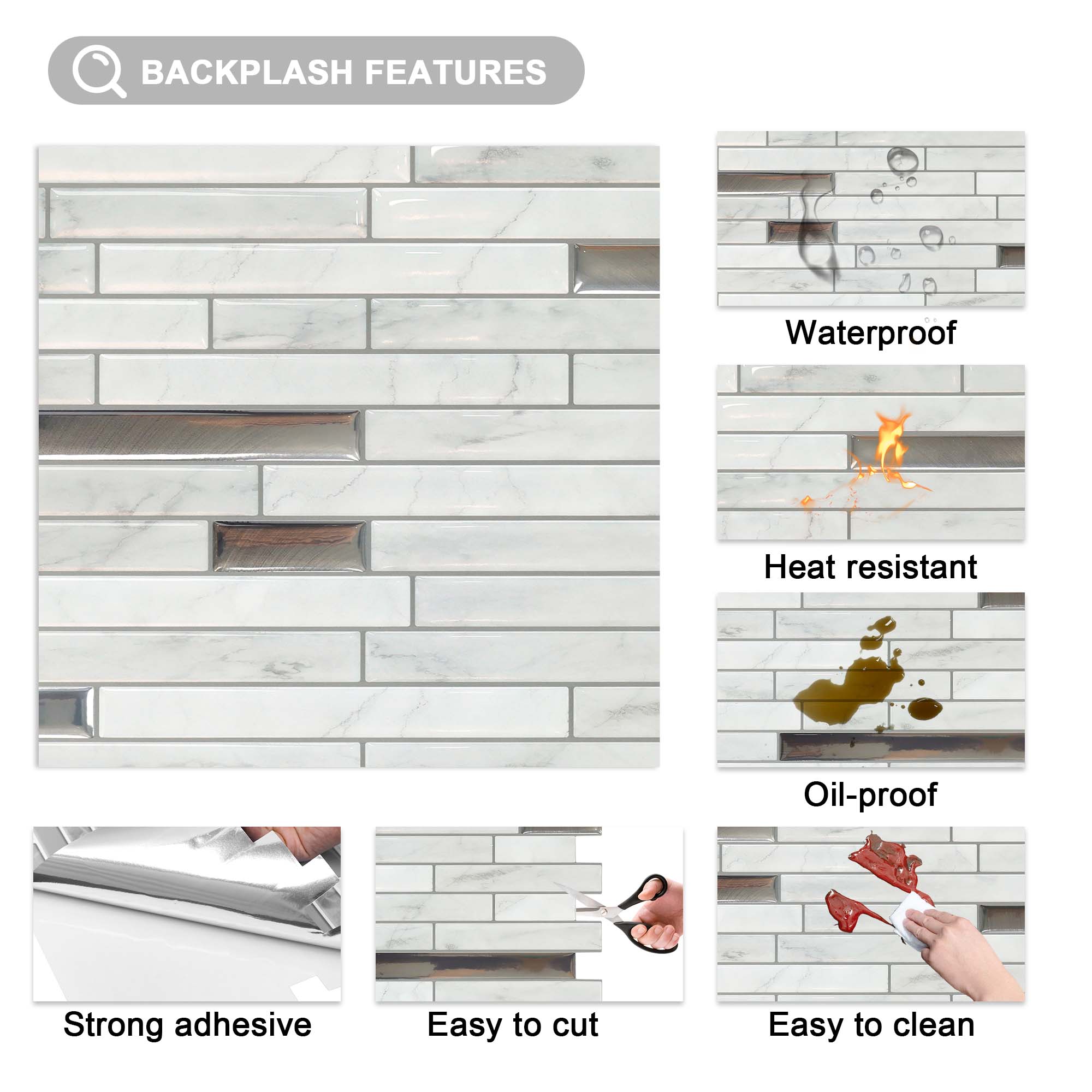 Peel and stick Subway Backsplash Tiles for Kitchen 12x12in Set of 10