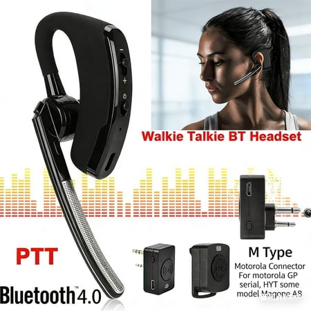 E EYAFA Walkie Talkie Bluetooth Earpiece Headset M Plug PTT For Motorola GP-88/300
