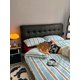 thumbnail image 4 of Juego de cama de punto de jersey retro a rayas azules con fundas de almohada y sábana ajustable, 4 of 10