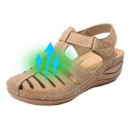 

SBYOJLPB Flash Deals Up to 65% off！Soft Leather Closed Toe Vintage Anti-Slip Sandals for Women Beige 7(39)