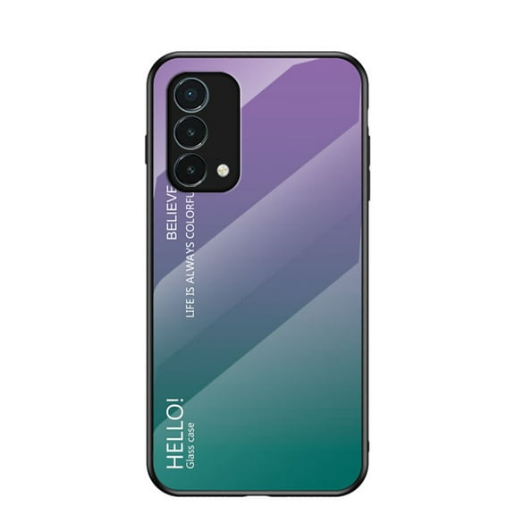 Dteck Case Compatible with OnePlus Nord N200 5G, Lightweight Full Coverage Gradient Hard Glass Back Cover Soft TPU Bumper Cover for OnePlus Nord N200 5G 2021, Purple Green