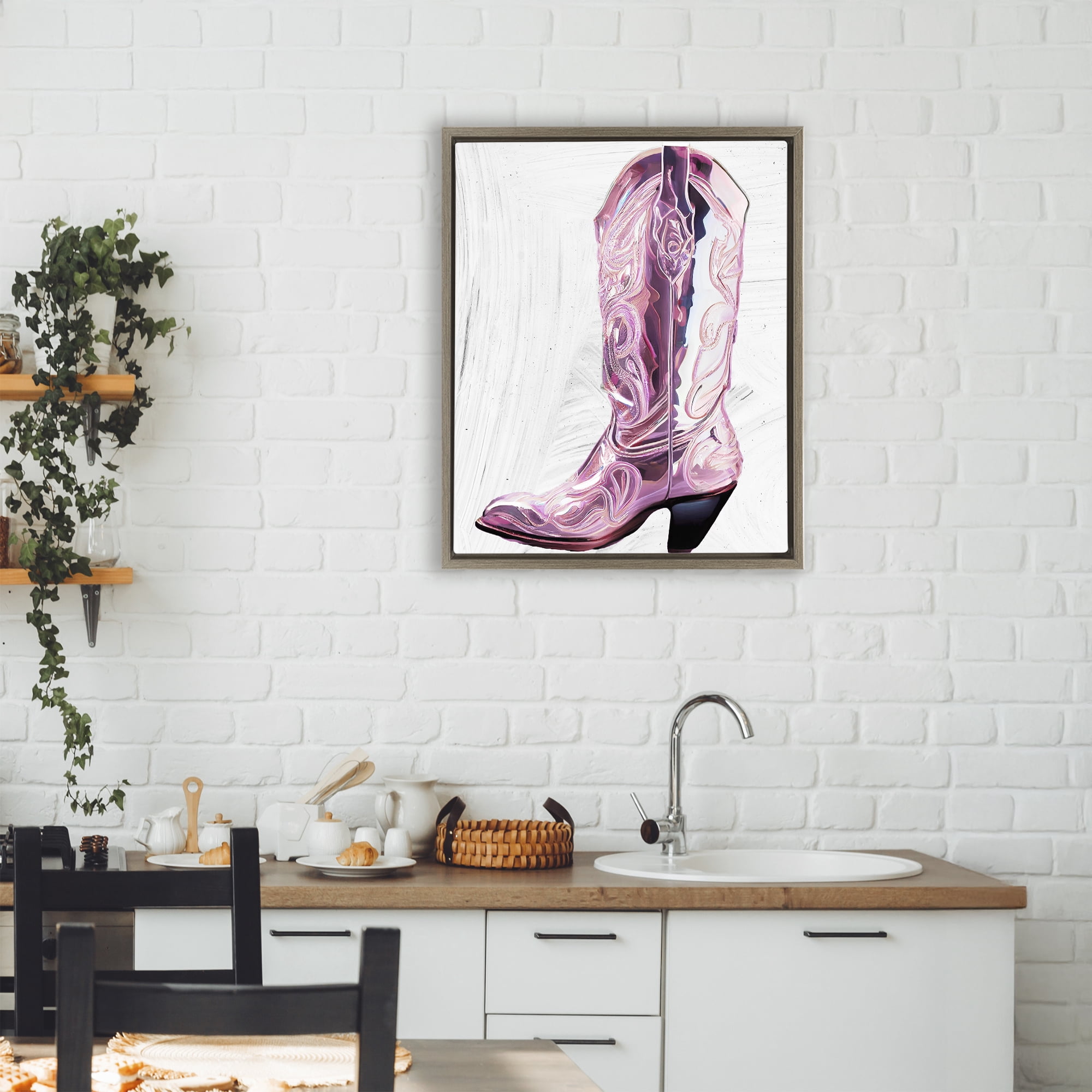 Cowgirl Cinderella's Boot Brown Framed Floater Canvas Wall Art, design by Sasha
