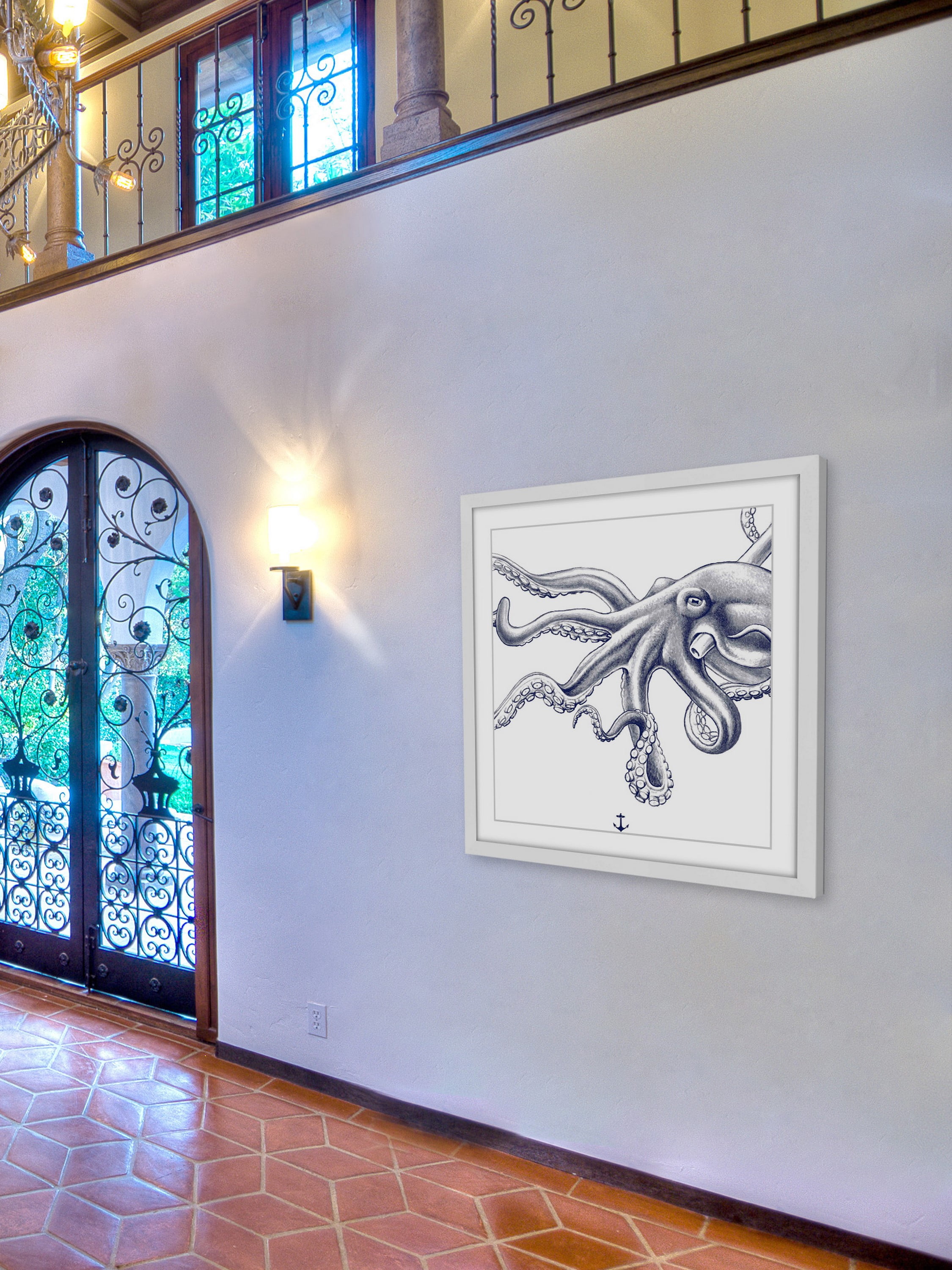 "Blue Octopus" Framed Painting Print