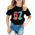 thumbnail image 3 of Six Seven Shirt Enfants Filles Pyjama Mode Décontractée Imprimé Col Manches Courtes T-Shirt Haut Noir 150, 3 of 6