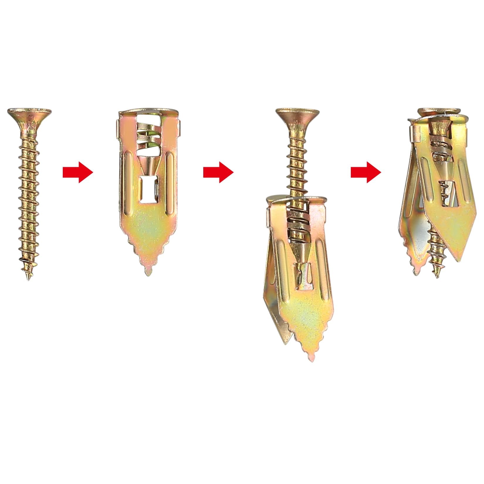 50 Pcs Self Drilling Drywall Anchors with Screws Kit, Zinc Plated Steel Wall Anchors and Self Tapping Screws Heavy Duty, No Drill Or Holes in Wall, for TV, Shelf Straps, Bike, Cabinets