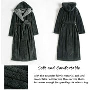 AMITOFO Long Hooded Robes for Women Luxurious Plush Bathrobes with Pockets & Waist Belt Full Length Bathrobe Winter Warm Sleepwear - L & Gray