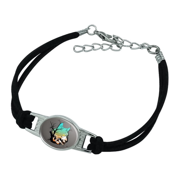 Wolf Mountain Optical Illusion Novelty Suede Leather Metal Bracelet