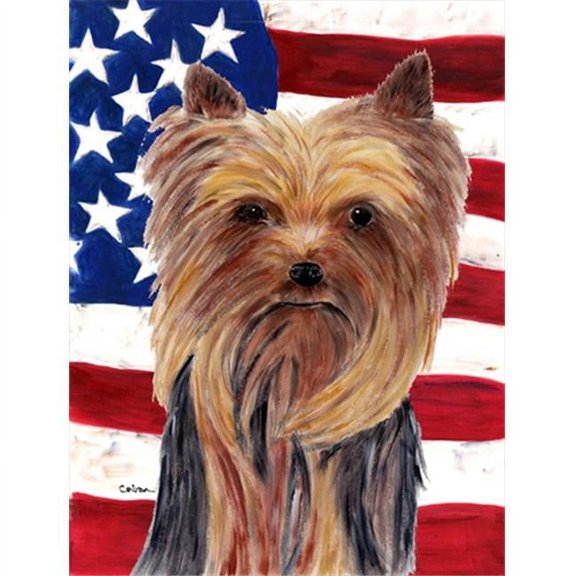 28 x 40 in. Usa American Flag With Yorkie Flag Canvas House Size