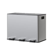 Trash Can, Recycling Bin, 3 Compartment Stainless Steel Garbage Can, 12 Gallon Triple Section Waste Sorting Bin with Soft-Close Step Lid, Removable Buckets for Kitchen, Home, Silver