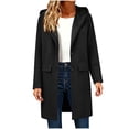 thumbnail image 2 of WIZUTIZ Women's Solid Color Wool Blend Hooded Coat Long Sleeve Loose Fit Lined Warm Winter Overcoat with External Pockets Casual Daily Outerwear, 2 of 7