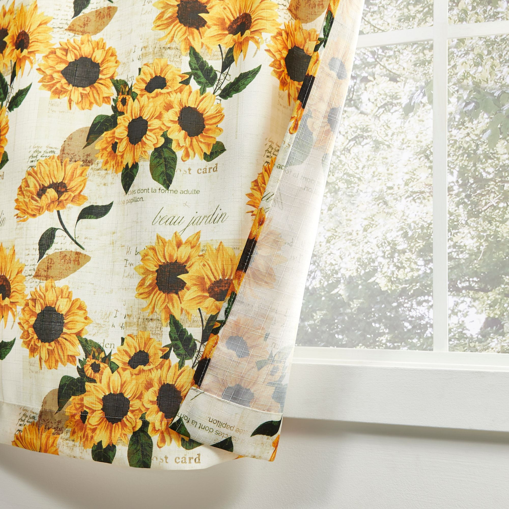 Mainstays Light Filtering Curtain Tier Pair and Valance Set, 3-Piece, Sunflower, 54" W x 36" L