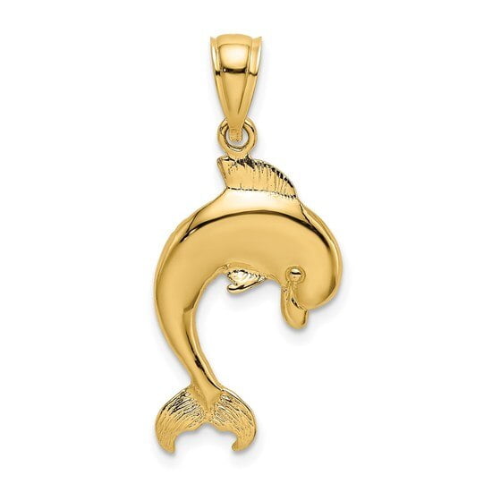 14k Yellow Gold 2-D Polished Dolphin Jumping Pendant K7415