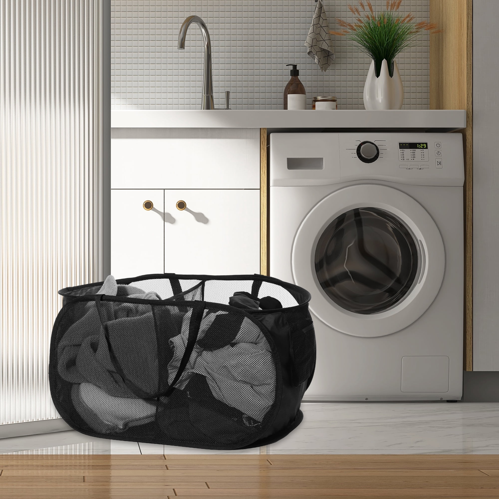 Unique Bargains Portable Hamper Basket for Bathroom 1 Pc Black-75L